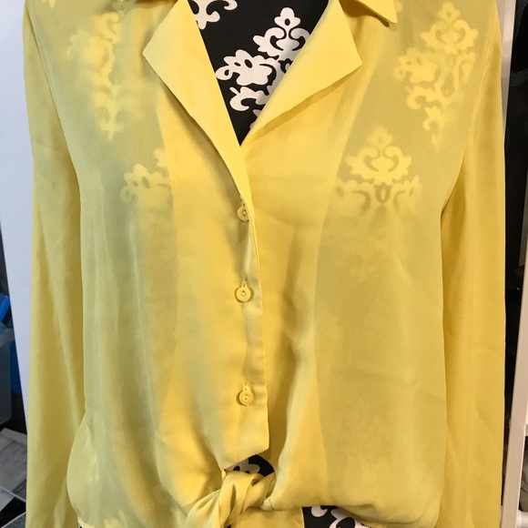 Bright yellow Long Sleeve Sheer Blouse - Picture 3 of 4